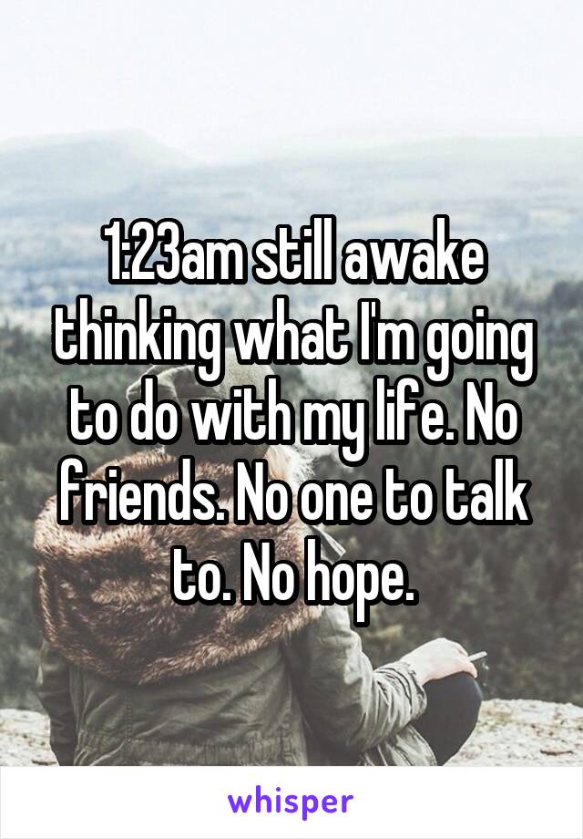 1:23am still awake thinking what I'm going to do with my life. No friends. No one to talk to. No hope.