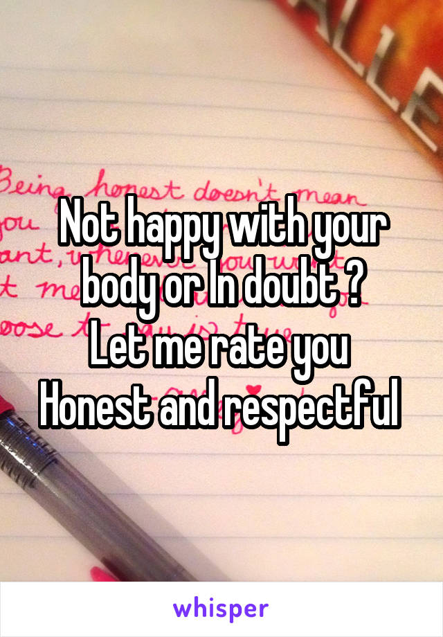 Not happy with your body or In doubt ?
Let me rate you 
Honest and respectful 