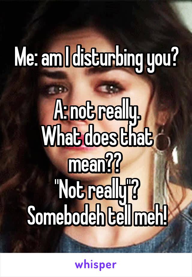 Me: am I disturbing you? 
A: not really.
What does that mean?? 
"Not really"? Somebodeh tell meh!