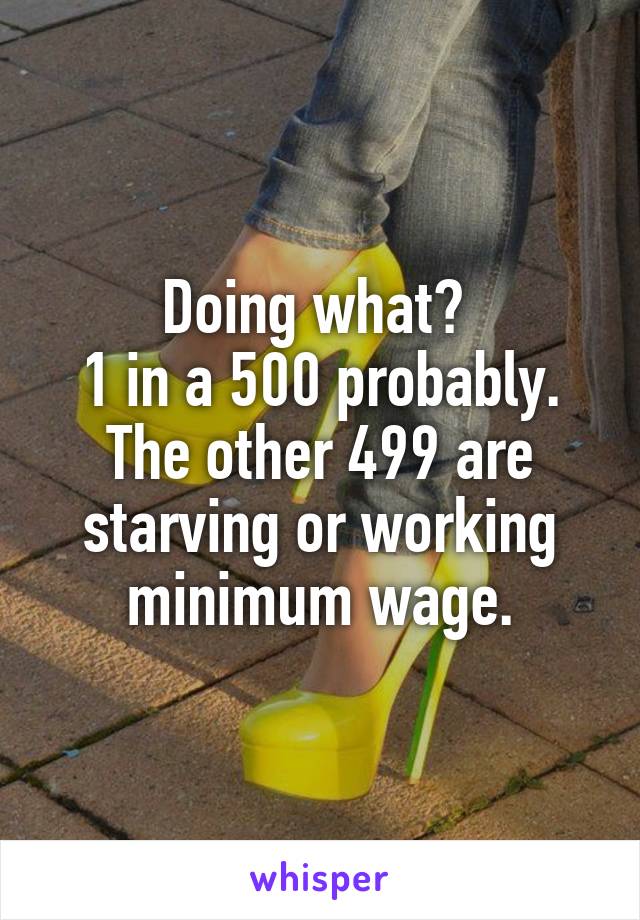 Doing what? 
1 in a 500 probably. The other 499 are starving or working minimum wage.