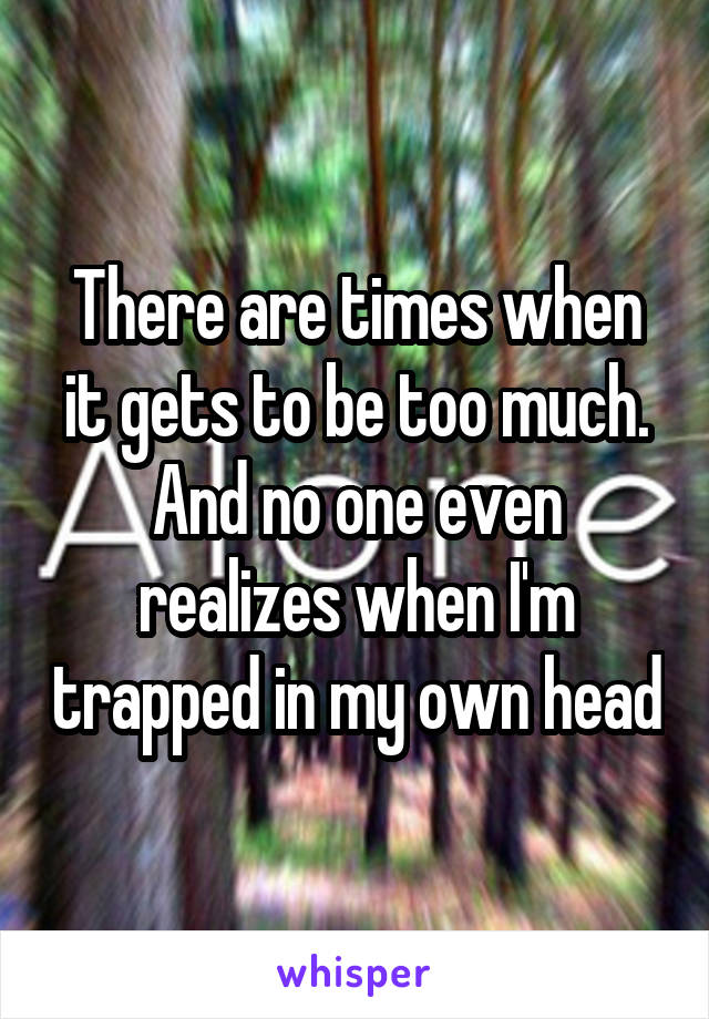 There are times when it gets to be too much. And no one even realizes when I'm trapped in my own head