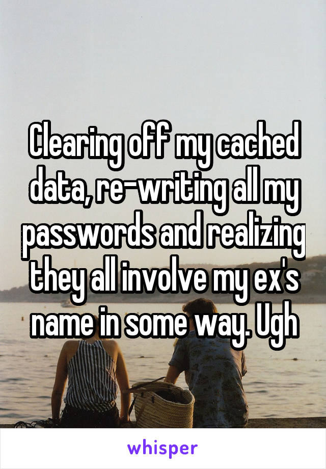 Clearing off my cached data, re-writing all my passwords and realizing they all involve my ex's name in some way. Ugh