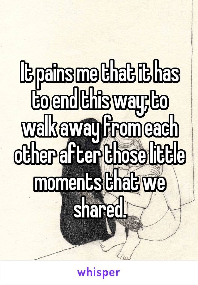 It pains me that it has to end this way; to walk away from each other after those little moments that we shared.