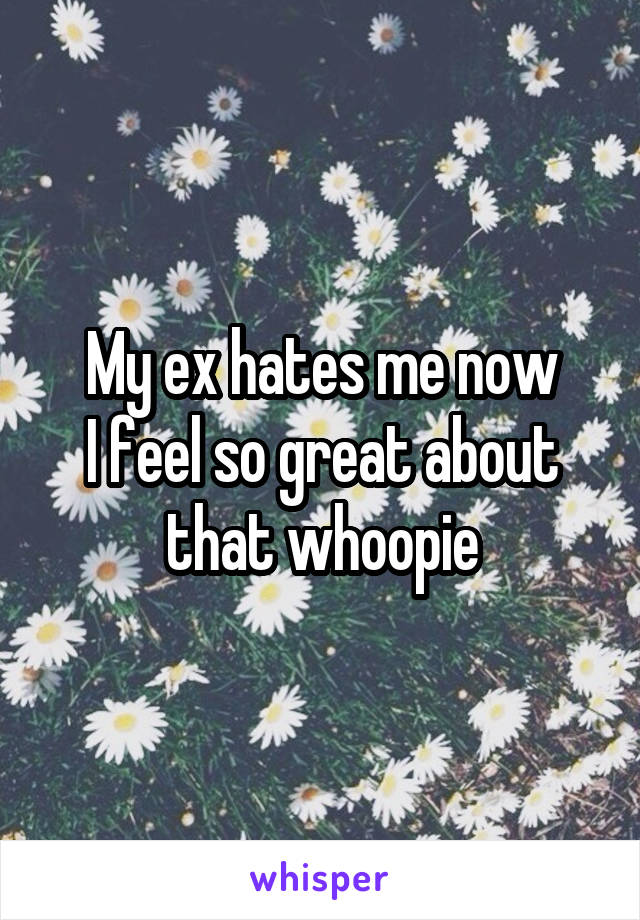 My ex hates me now
I feel so great about that whoopie