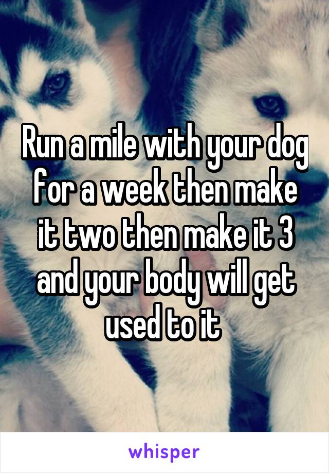 Run a mile with your dog for a week then make it two then make it 3 and your body will get used to it 