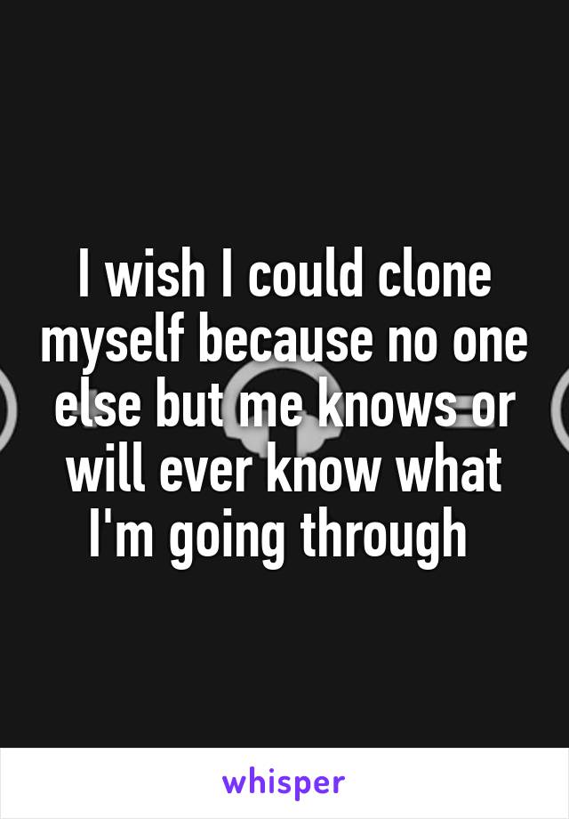 I wish I could clone myself because no one else but me knows or will ever know what I'm going through 