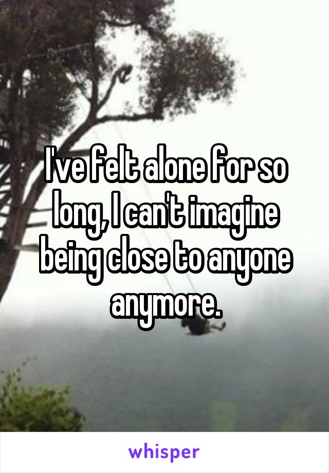 I've felt alone for so long, I can't imagine being close to anyone anymore.