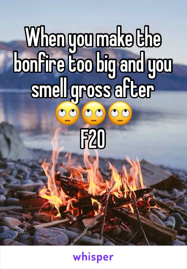 When you make the bonfire too big and you  smell gross after 
🙄🙄🙄 
F20