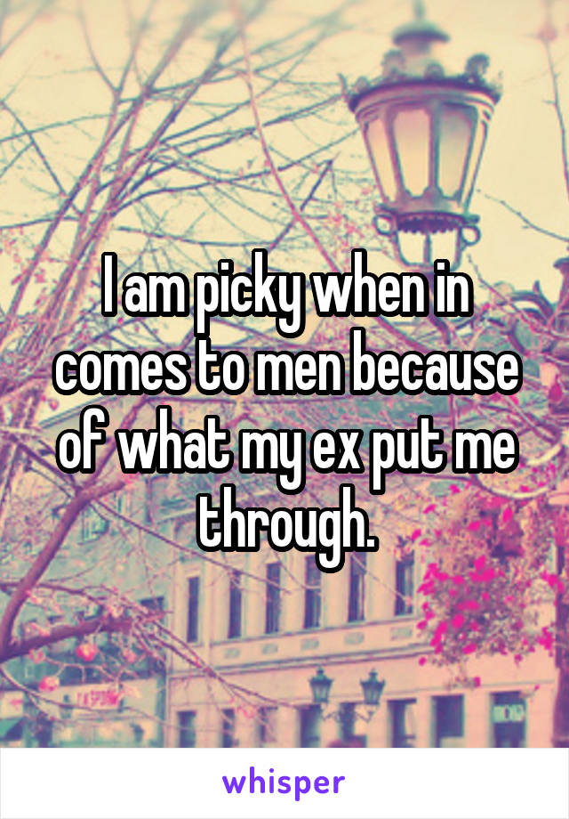 I am picky when in comes to men because of what my ex put me through.