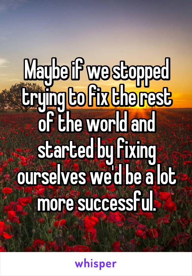 Maybe if we stopped trying to fix the rest of the world and started by fixing ourselves we'd be a lot more successful.