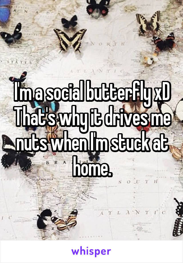 I'm a social butterfly xD That's why it drives me nuts when I'm stuck at home.