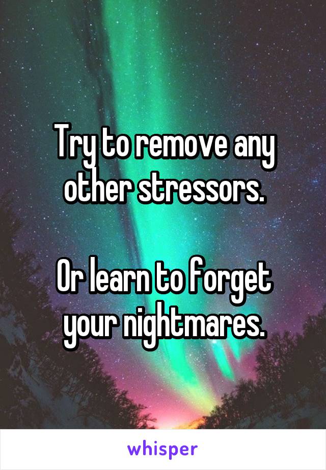 Try to remove any other stressors.

Or learn to forget your nightmares.