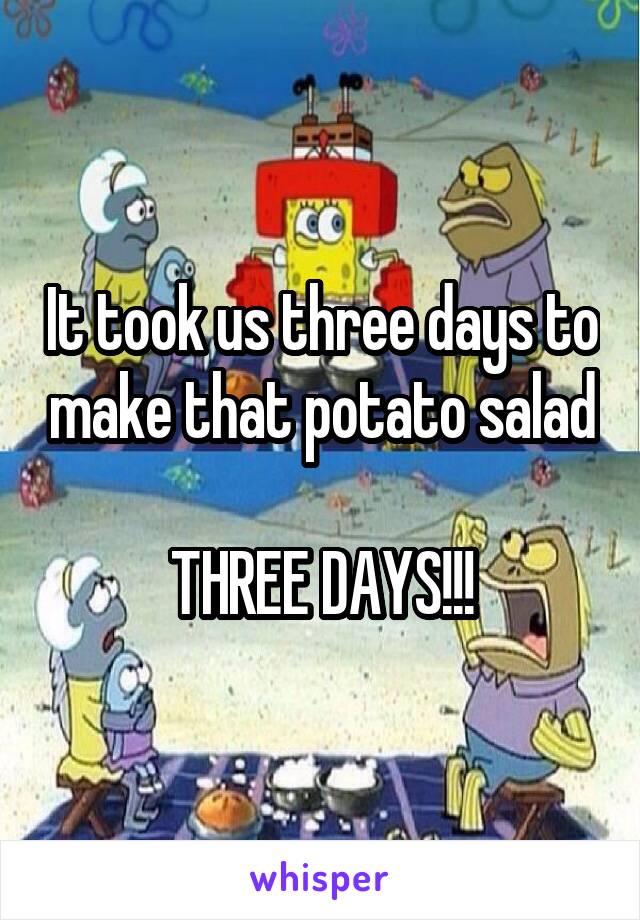 It took us three days to make that potato salad

THREE DAYS!!!