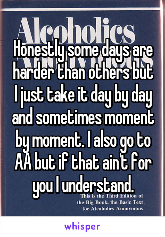 Honestly some days are harder than others but I just take it day by day and sometimes moment by moment. I also go to AA but if that ain't for you I understand.