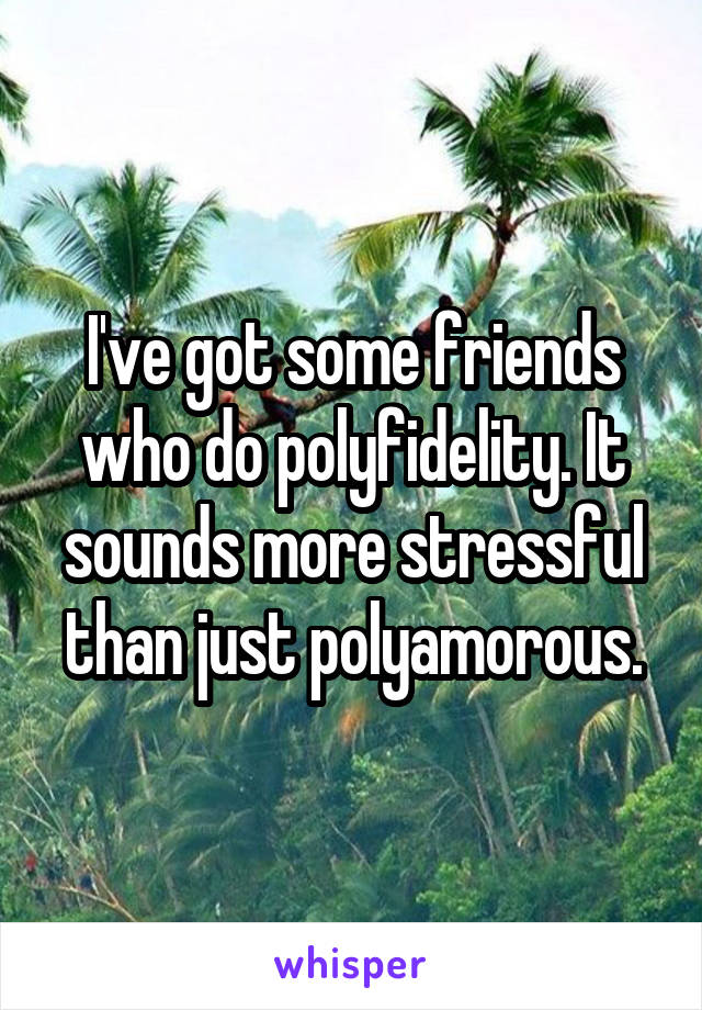 I've got some friends who do polyfidelity. It sounds more stressful than just polyamorous.