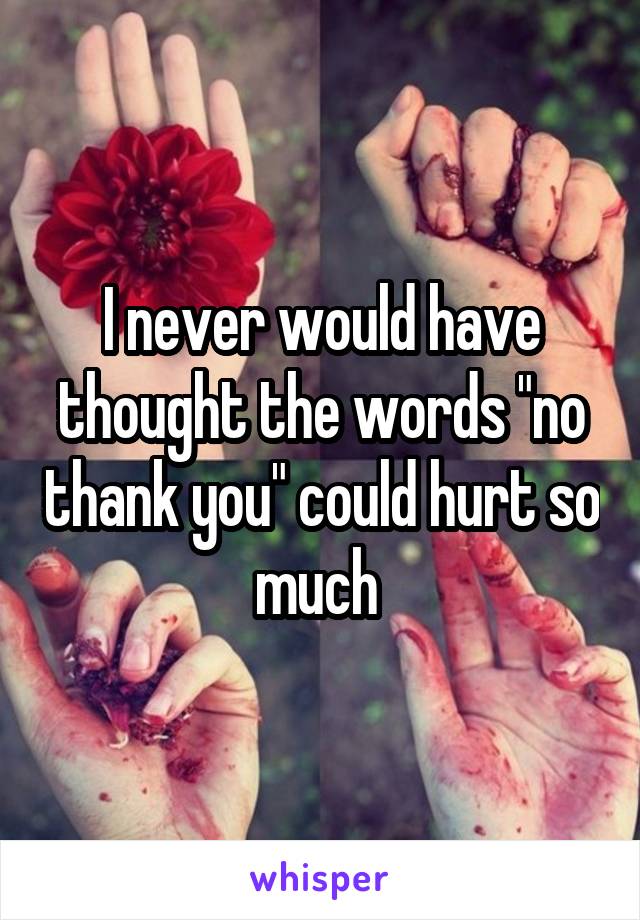 I never would have thought the words "no thank you" could hurt so much 