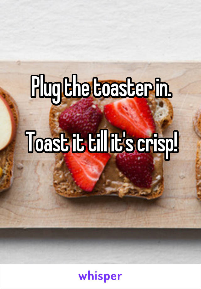 Plug the toaster in.

Toast it till it's crisp!

