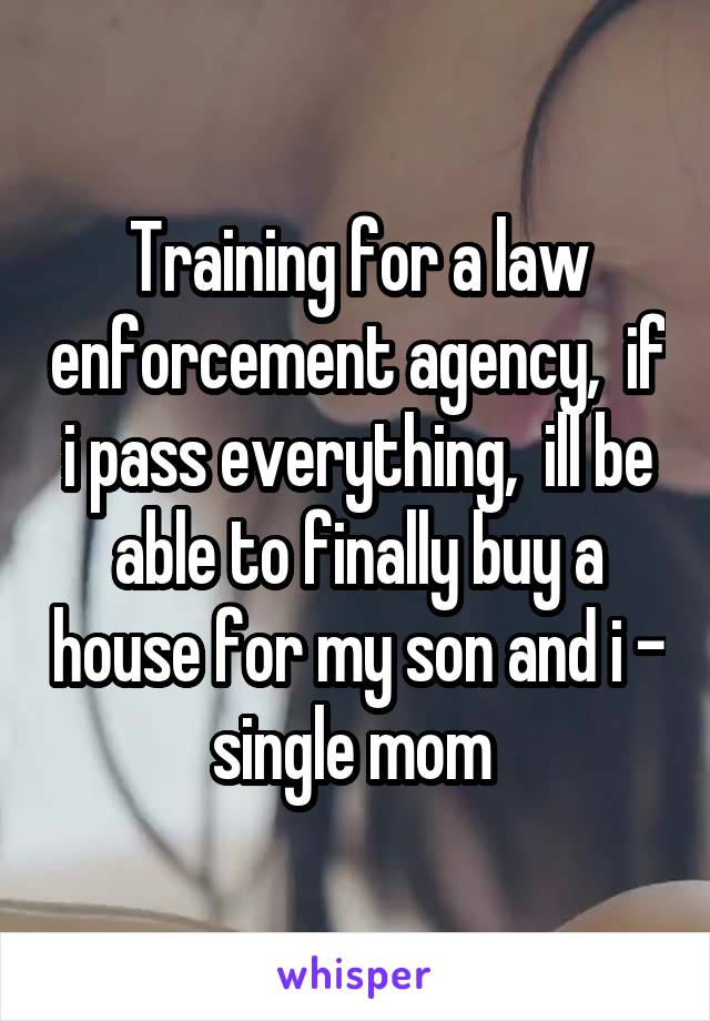 Training for a law enforcement agency,  if i pass everything,  ill be able to finally buy a house for my son and i - single mom 