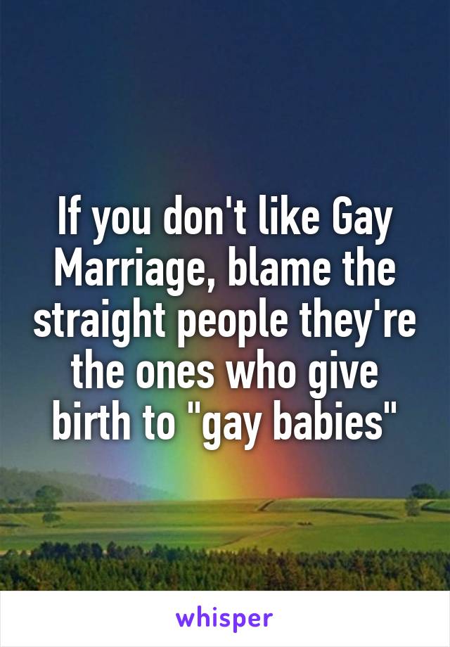 If you don't like Gay Marriage, blame the straight people they're the ones who give birth to "gay babies"