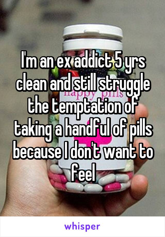 I'm an ex addict 5 yrs clean and still struggle the temptation of taking a handful of pills because I don't want to feel