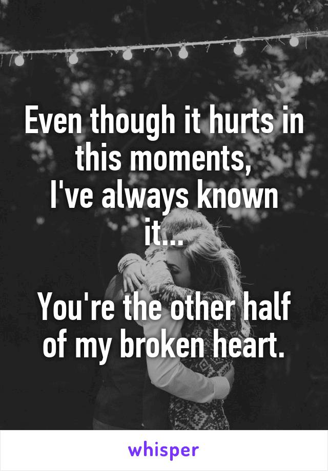 Even though it hurts in this moments,
I've always known it...

You're the other half of my broken heart.