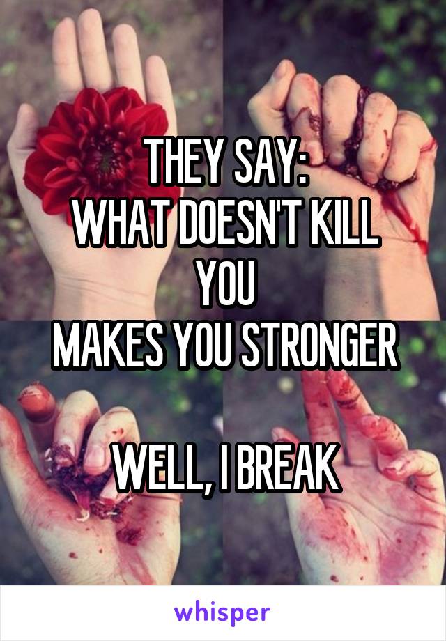 THEY SAY:
WHAT DOESN'T KILL YOU
MAKES YOU STRONGER

WELL, I BREAK