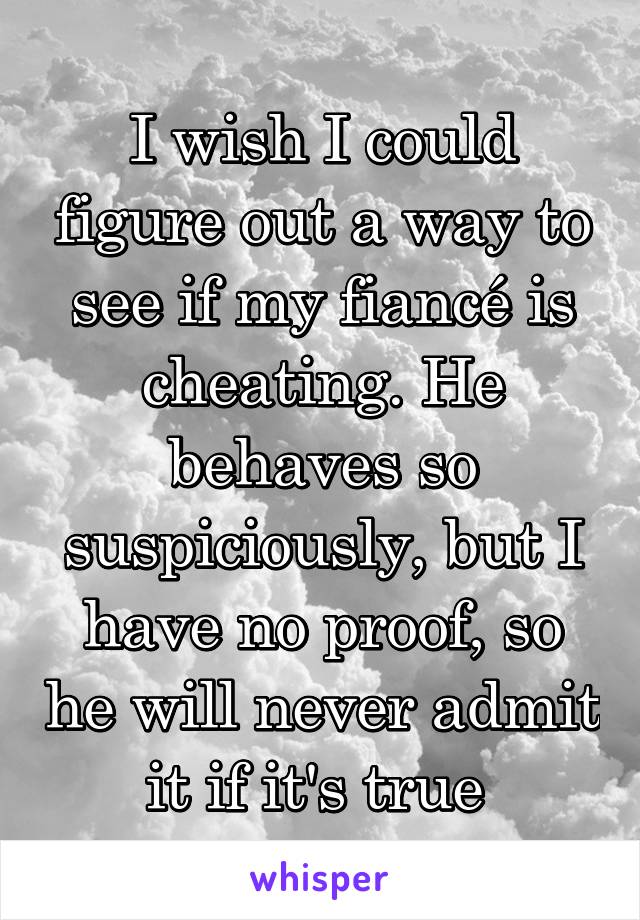 I wish I could figure out a way to see if my fiancé is cheating. He behaves so suspiciously, but I have no proof, so he will never admit it if it's true 