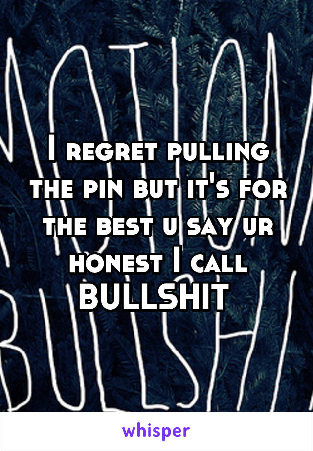 I regret pulling the pin but it's for the best u say ur honest I call BULLSHIT 