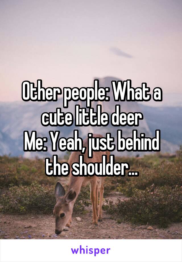 Other people: What a cute little deer
Me: Yeah, just behind the shoulder...