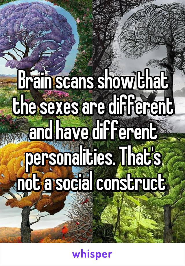 Brain scans show that the sexes are different and have different personalities. That's not a social construct 