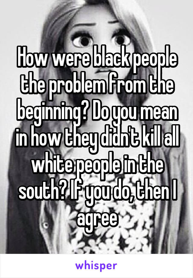 How were black people the problem from the beginning? Do you mean in how they didn't kill all white people in the south? If you do, then I agree