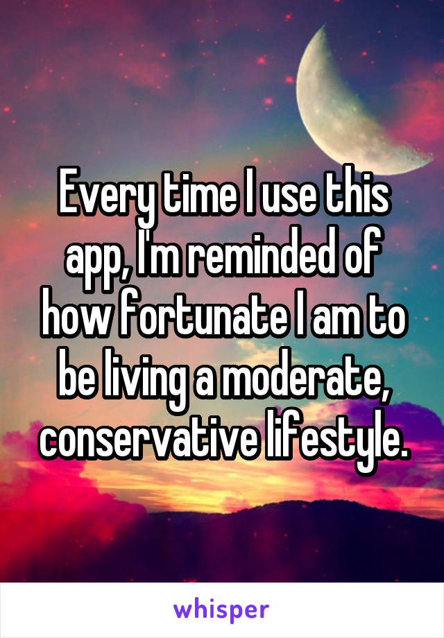 Every time I use this app, I'm reminded of how fortunate I am to be living a moderate, conservative lifestyle.