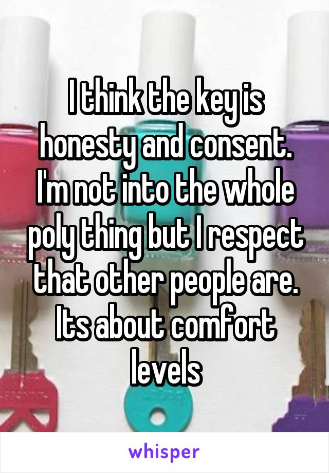 I think the key is honesty and consent. I'm not into the whole poly thing but I respect that other people are. Its about comfort levels