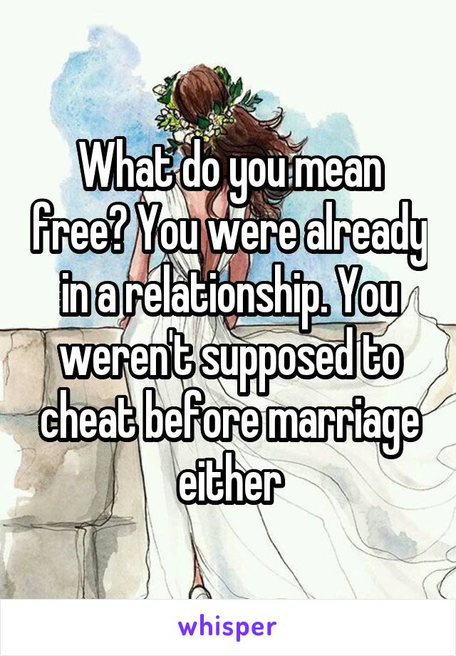 What do you mean free? You were already in a relationship. You weren't supposed to cheat before marriage either