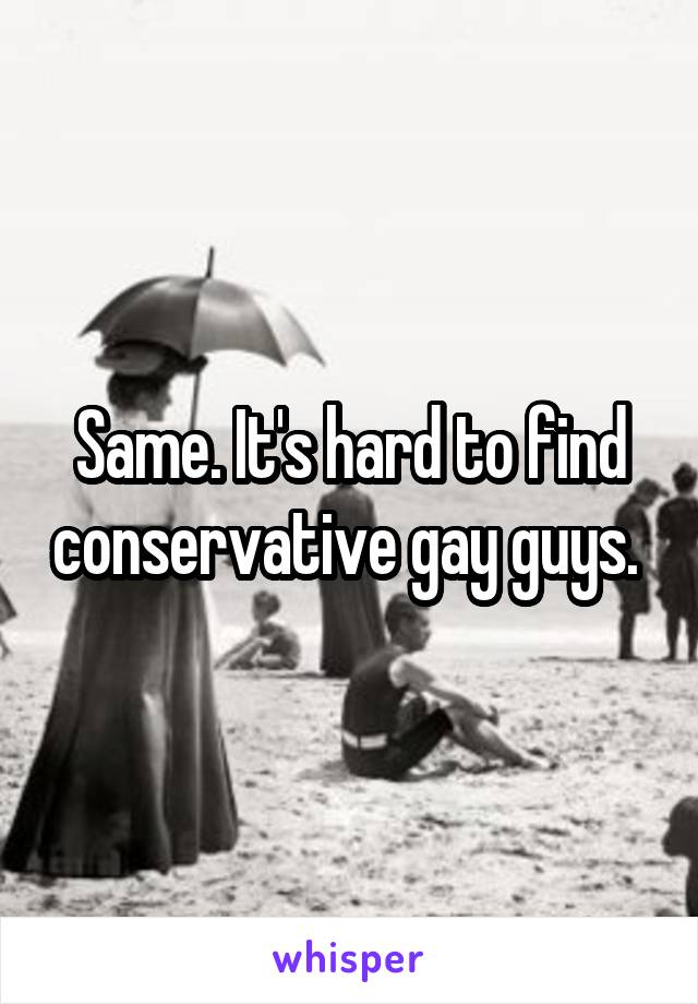 Same. It's hard to find conservative gay guys. 