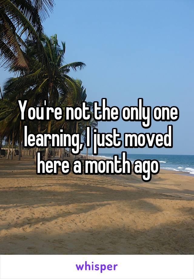 You're not the only one learning, I just moved here a month ago