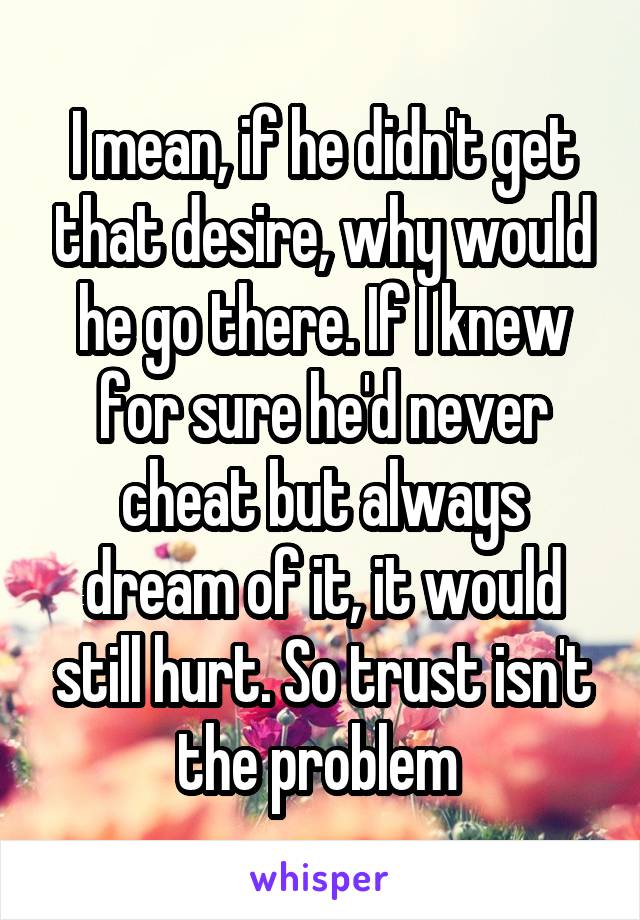 I mean, if he didn't get that desire, why would he go there. If I knew for sure he'd never cheat but always dream of it, it would still hurt. So trust isn't the problem 