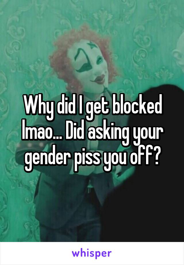 Why did I get blocked lmao... Did asking your gender piss you off?