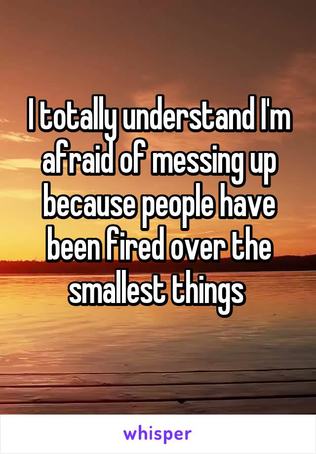 I totally understand I'm afraid of messing up because people have been fired over the smallest things 
