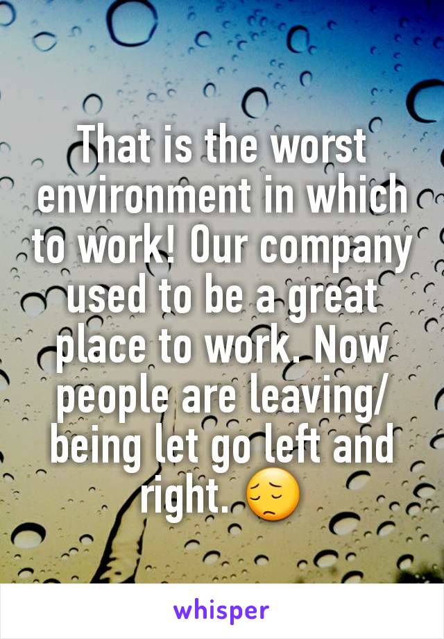 That is the worst environment in which to work! Our company used to be a great place to work. Now people are leaving/being let go left and right. 😔