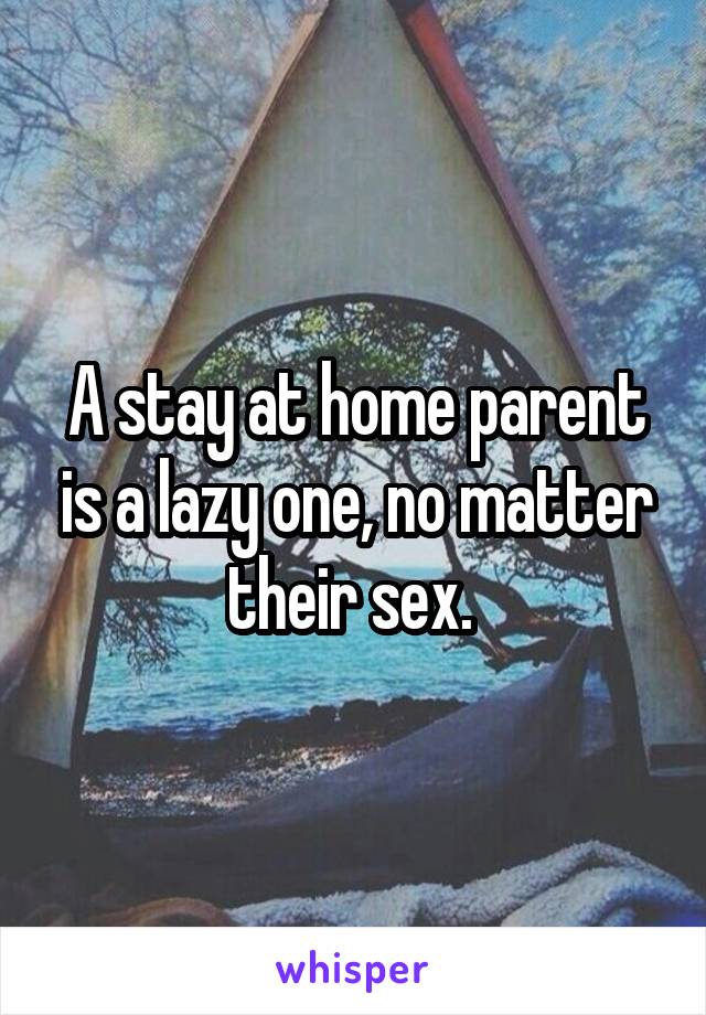 A stay at home parent is a lazy one, no matter their sex. 