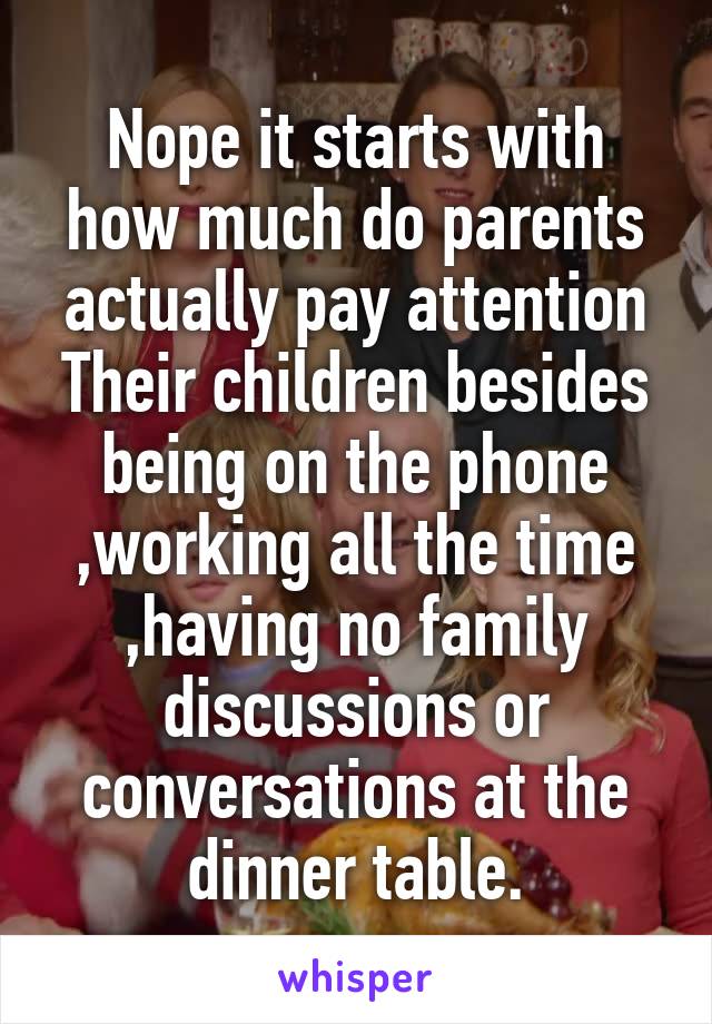 Nope it starts with how much do parents actually pay attention Their children besides being on the phone ,working all the time ,having no family discussions or conversations at the dinner table.