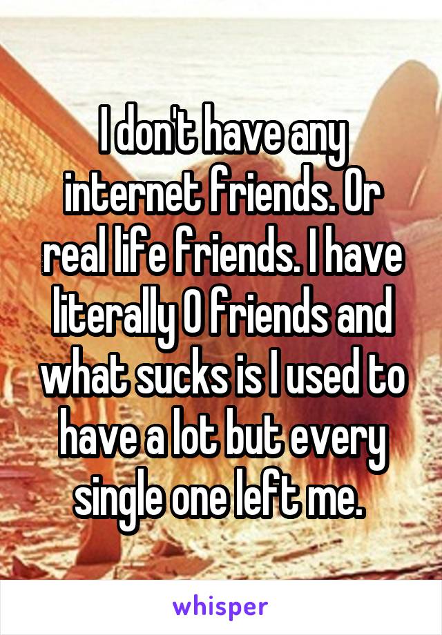 I don't have any internet friends. Or real life friends. I have literally 0 friends and what sucks is I used to have a lot but every single one left me. 