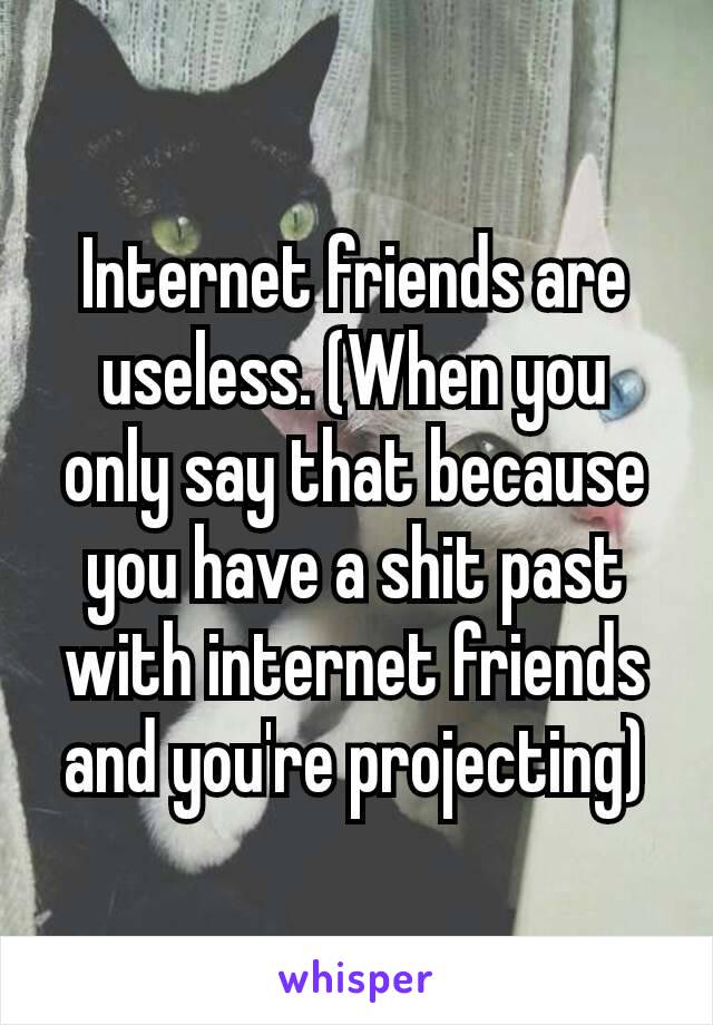 Internet friends are useless. (When you only say that because​ you have a shit past with internet friends and you're projecting)