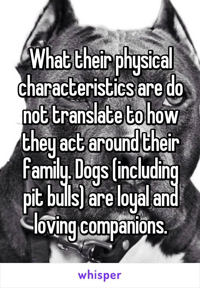 What their physical characteristics are do not translate to how they act around their family. Dogs (including pit bulls) are loyal and loving companions.