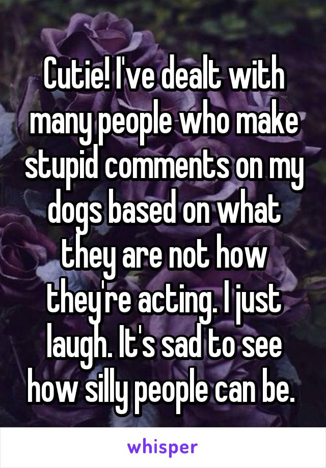 Cutie! I've dealt with many people who make stupid comments on my dogs based on what they are not how they're acting. I just laugh. It's sad to see how silly people can be. 