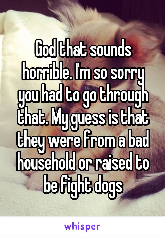 God that sounds horrible. I'm so sorry you had to go through that. My guess is that they were from a bad household or raised to be fight dogs