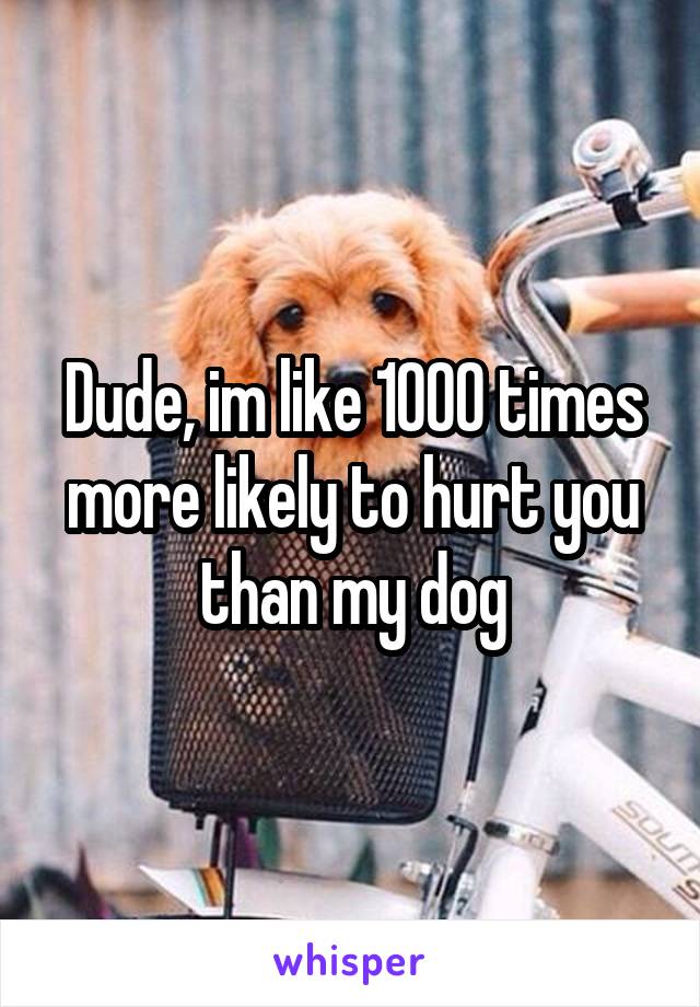 Dude, im like 1000 times more likely to hurt you than my dog