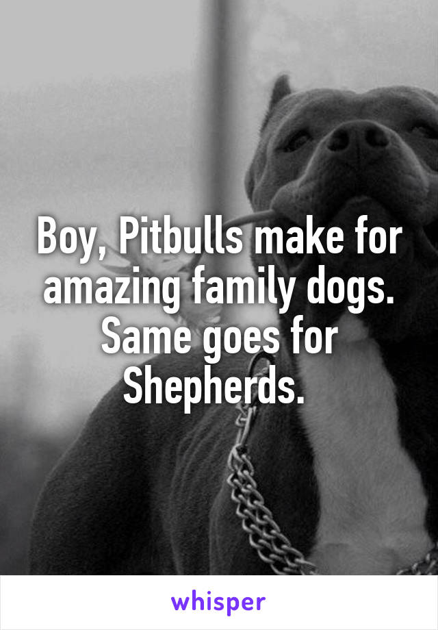 Boy, Pitbulls make for amazing family dogs. Same goes for Shepherds. 