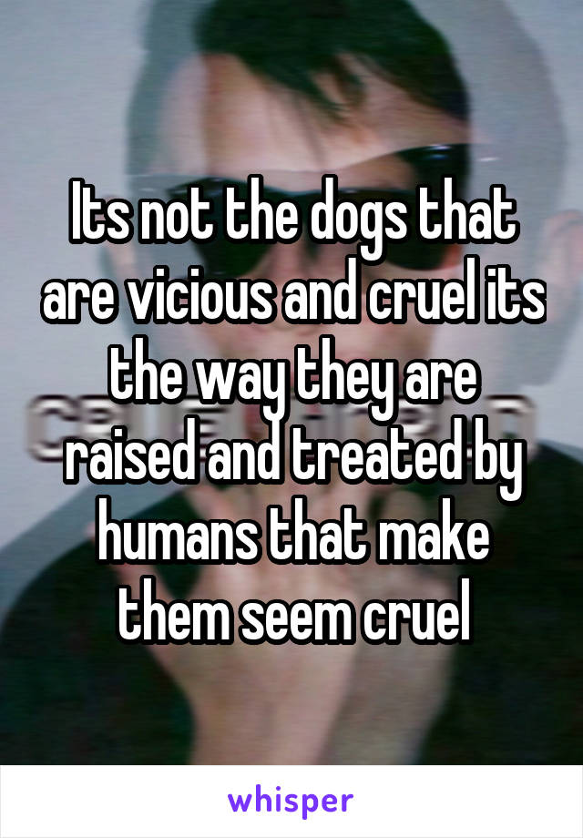 Its not the dogs that are vicious and cruel its the way they are raised and treated by humans that make them seem cruel